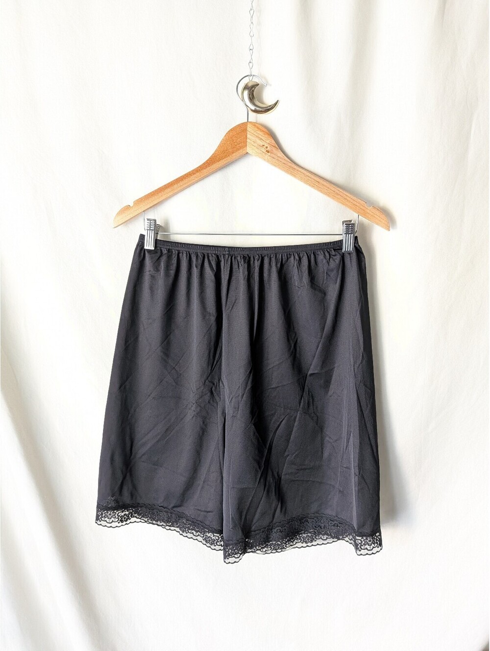 Vanity Fair Black Nylon Half Slip shorts with Lace Trim